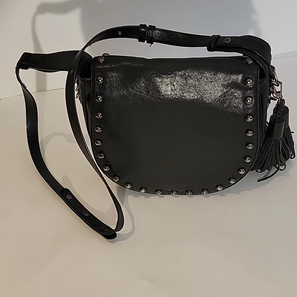 Black Studded Leather Crossbody Bag - Picture 8 of 13